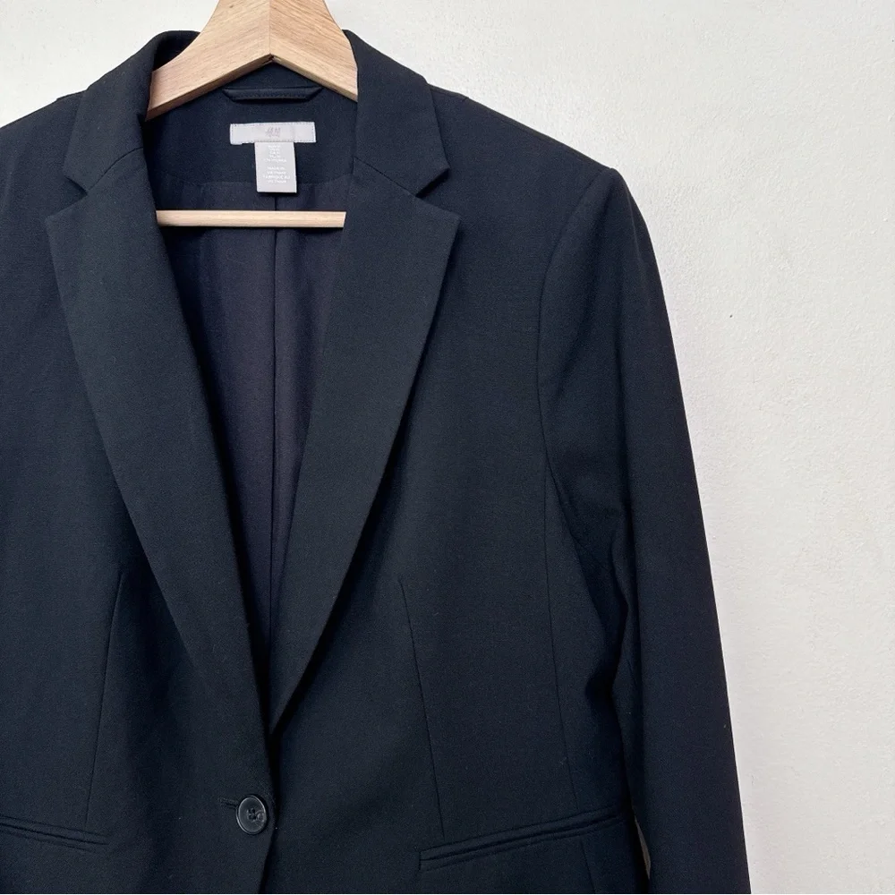 H&M Womens Medium Stretch Button Black Soft Blazer - Picture 4 of 13
